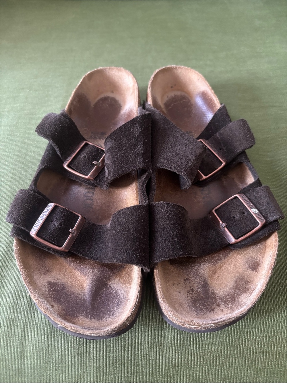 Birkenstock Dark Brown Suede Double-Buckle Sandals Mens size 7.5